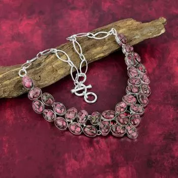 Ожерелье из медного тулита, ювелирные изделия из цельного серебра 925 пробы, ожерелье из драгоценных камней, подарок для нее, изящные ювелирные изделия ручной работы Adjustable With 18 Inches розовый