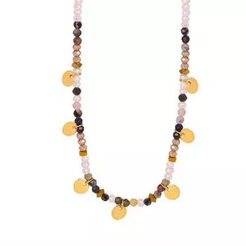 Ожерелье из металла с диском из натурального камня, разноцветными бусинами и бахромой, в стиле ретро, мужская и женская титановая стальная ключичная цепочка, универсальные ювелирные изделия