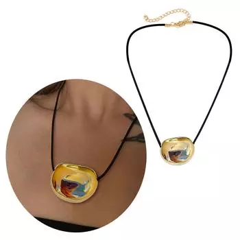 Ожерелье из металлических овальных бусин, геометрический кулон, цепочка на ключицу, уникальный шнур из искусственной кожи, модный аксессуар 2 золотой