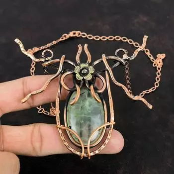 Ожерелье из мха и пренита, обернутое медной проволокой, регулируемое ожерелье-цепочка, ожерелье из меди, ожерелье ручной работы из драгоценных камней, ожерелье из проволоки