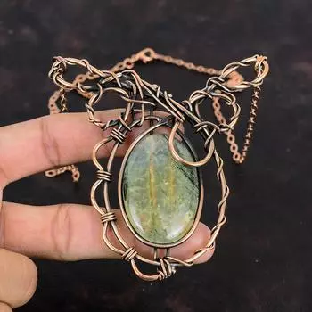 Ожерелье из мха-пренита, медная проволока, регулируемая цепочка, ожерелье, медные украшения, ожерелье из натуральных драгоценных камней, ожерелье ручной работы, подарок для нее