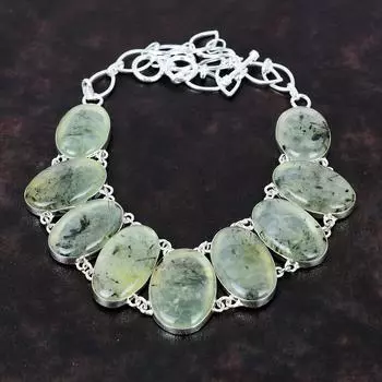 Ожерелье из мха-пренита, оригинальные ювелирные изделия из драгоценных камней, ожерелье из стерлингового серебра 925 пробы, регулируемое ожерелье-цепочка, ожерелье ручной работы в стиле бохо, подарок для девочки Adjustable With 18 inches