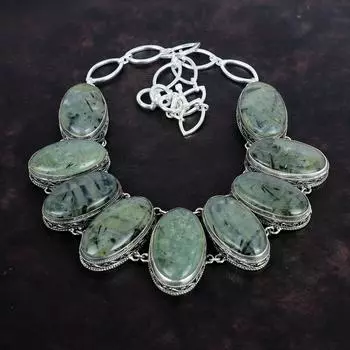 Ожерелье из мха пренита, ювелирные изделия из драгоценных камней, винтажное ожерелье из стерлингового серебра 925 пробы, регулируемое ожерелье из цепочки, ожерелье ручной работы для подарков