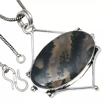 Ожерелье из мохового агата, драгоценный камень, ручная работа, старинное серебряное украшение, 2 дюйма