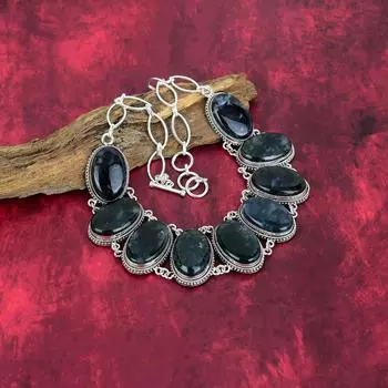 Ожерелье из мохового агата, ювелирные изделия из драгоценных камней, ожерелье из цельного серебра 925 пробы, подарок для женщин, ожерелье ручной работы Adjustable with 18 inches чёрный