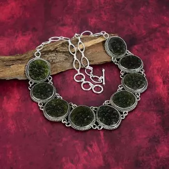 Ожерелье из молдавита, ювелирные изделия из цельного серебра 925 пробы, ожерелье из драгоценных камней, подарок для нее, изящные ювелирные изделия ручной работы Adjustable With 18 Inches зелёный