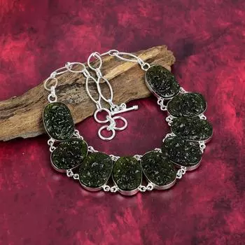 Ожерелье из молдавита, ювелирные изделия из цельного серебра 925 пробы, ожерелье из драгоценных камней, подарок для нее, изящные ювелирные изделия ручной работы Adjustable With 18 Inches зелёный