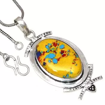 Ожерелье из мозаики из яшмы с драгоценными камнями, ручная работа, старинное серебряное украшение 2,5 дюйма