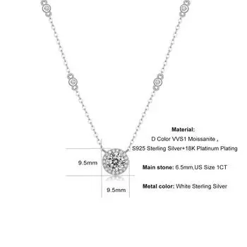 Ожерелье из муассанита 1 карат для женщин, цвет D, VVS1, подвеска из стерлингового серебра 925 пробы, подарки для свадебной вечеринки, ювелирные изделия премиум-класса 45cm&Sterling Silver
