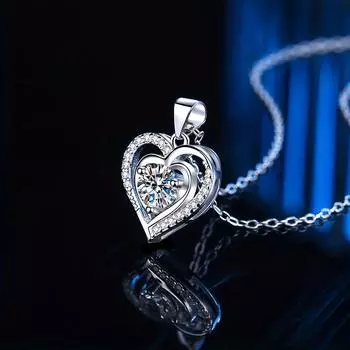 Ожерелье из муассанита с сердцем любви, стерлинговое серебро 925 пробы, роскошное ожерелье, Рождество, День святого Валентина 17.72inch