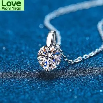 Ожерелье из муассанита, стерлингового серебра 925 пробы, 1 карат, 2 карата, ожерелье с бриллиантом-солитером круглой огранки для женщин и мужчин, подарочные украшения