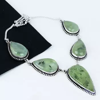 Ожерелье из настоящего драгоценного камня пренита ручной работы из стерлингового серебра 925 пробы, серебряное ожерелье с драгоценным камнем, украшения из драгоценного камня пренита для женщин, для подарков 20 зелёный