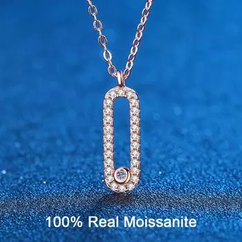 Ожерелье из настоящего муассанита, 18-каратное розовое золото, стерлинговое серебро, зажим для бумаги, кулон-цепочка, ювелирный подарок для женщин, сестры, жены