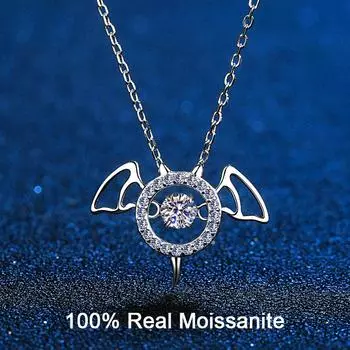 Ожерелье из настоящего муассанита с блестящим бриллиантом, подвеска в форме летучей мыши, злого дьявола, ожерелья для женщин и мужчин, подарок на годовщину, ювелирные изделия 0.3ct