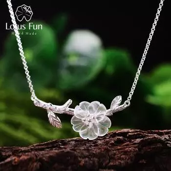 Ожерелье из настоящего серебра 925 пробы с подвеской Lotus Fun Flower in the Rain для женщин Collier