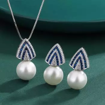 Ожерелье из настоящего золота с австралийским жемчугом Fritillary, серьги, женский комплект украшений с микроинкрустацией из голубых бриллиантов и цирконов, белый жемчуг