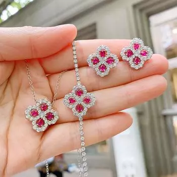 Ожерелье из настоящего золота с медным покрытием, имитация рубинового квадратного браслета, подарок на День матери, набор цветных драгоценностей для женщин