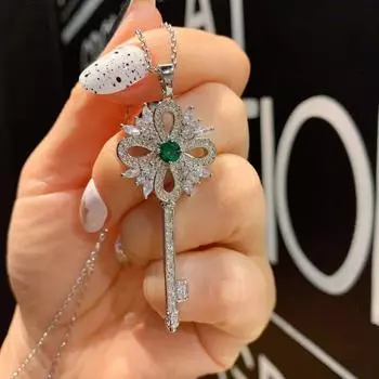 Ожерелье из настоящего золота с медным покрытием, имитация рубина, ожерелье с изумрудным ключом, изысканное ожерелье с бриллиантами для женщин