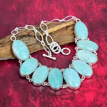 Ожерелье из натурального амазонита из стерлингового серебра 925 пробы с регулируемой цепочкой, уникальное ювелирное ожерелье из драгоценного камня ручной работы на День памяти Adjustable with 18 inches синий