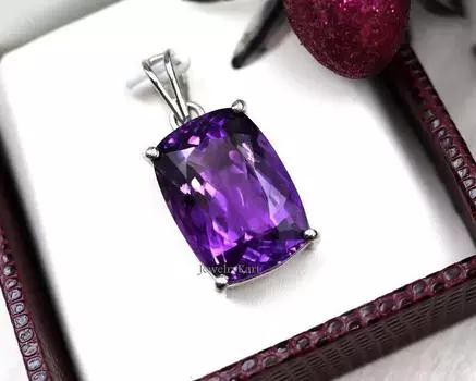 Ожерелье из натурального аметиста, серебряная подвеска с аметистом, подвеска с аметистом на подушке,