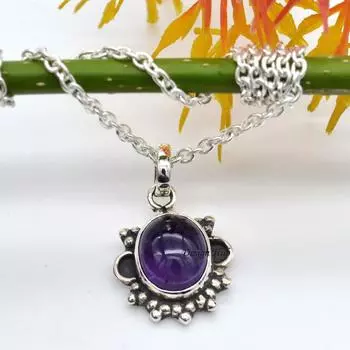 Ожерелье из натурального аметиста Стерлингового серебра 925 пробы Ожерелье с фиолетовым аметистом Драгоценный камень Ожерелье ручной работы для дам Серебряное ожерелье 21 фиолетовый