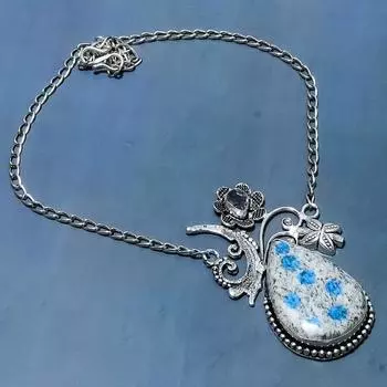 Ожерелье из натурального азурита K2 и иолита из стерлингового серебра 925 пробы, 18 дюймов, T3B04