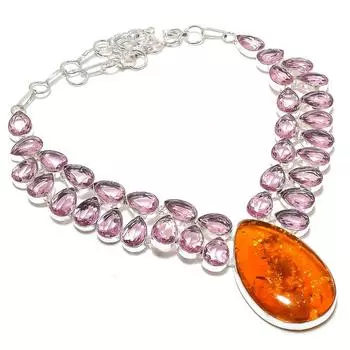 Ожерелье из натурального балтийского янтаря, кунцита, стерлингового серебра 925 пробы, 18 дюймов I0t01