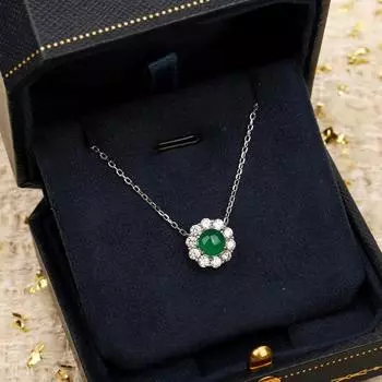 Ожерелье из натурального белого льда с яичной поверхностью зеленого халцедона для женщин, продвинутое 925 silver зелёный