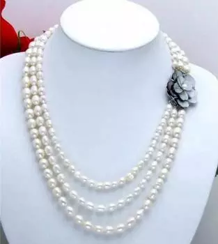 Ожерелье из натурального белого пресноводного жемчуга диаметром 7–9 мм для женщин, 3 нити, длина 17–19 дюймов
