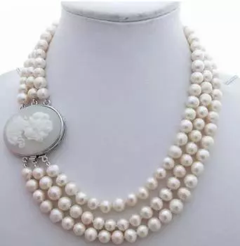 Ожерелье из натурального белого жемчуга 9-10 мм