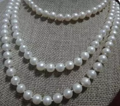 Ожерелье из натурального белого жемчуга Южного моря диаметром 50 дюймов, диаметром 8–9 мм, круглой формы