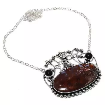 Ожерелье из натурального болдер опала и оникса из стерлингового серебра 925 пробы, 18 дюймов, L6v18