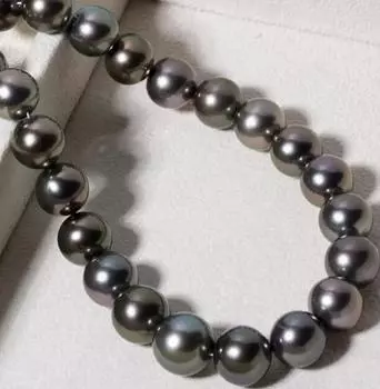 ОЖЕРЕЛЬЕ ИЗ НАТУРАЛЬНОГО ЧЕРНОГО КРУГЛОГО ЖЕМЧУГА 18 ДЮЙМОВ, 9–10 мм, НАТУРАЛЬНОГО ЮЖНОГО МОРЯ