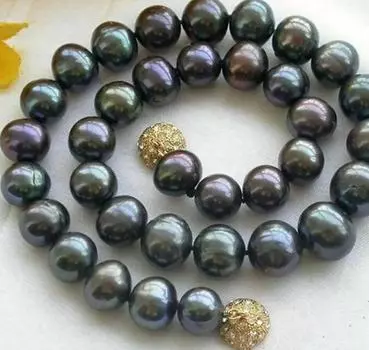 Ожерелье из натурального черного пресноводного жемчуга диаметром 9–10 мм, длина 18 дюймов.