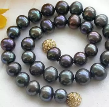 Ожерелье из натурального черного пресноводного культивированного жемчуга диаметром 9–10 мм, длина 18 дюймов