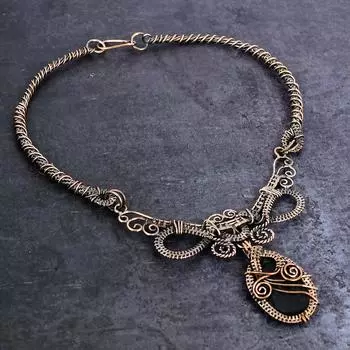 Ожерелье из натурального черного турмалина с медной проволокой 18 дюймов d8t89