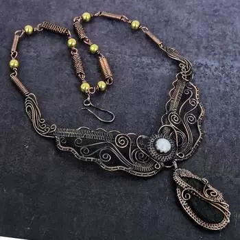 Ожерелье из натурального черного турмалина, лунного камня, медная проволока, 18 дюймов Z4k89