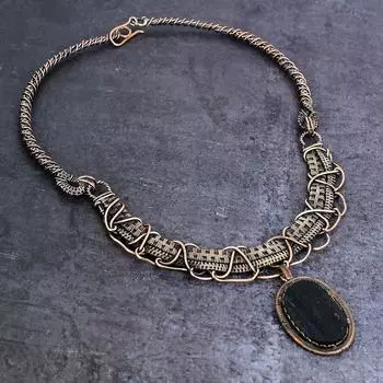 Ожерелье из натурального черного турмалина с медной проволокой 18 дюймов w6i65