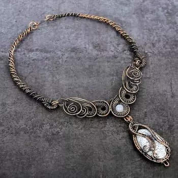 Ожерелье из натурального дендрита и опала, лунного камня, медная проволока, 18 дюймов, s3a77