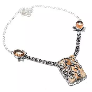 Ожерелье из натурального дендритного камня псиломелаин из стерлингового серебра 925 пробы 18 дюймов F8p47