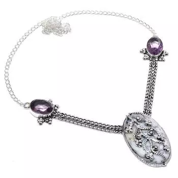 Ожерелье из натурального дендритового опала и аметиста из стерлингового серебра 925 пробы, 18 дюймов, H5Z51