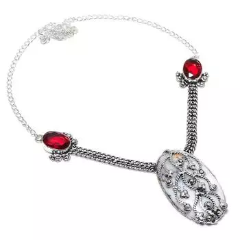 Ожерелье из натурального дендритового опала и граната из стерлингового серебра 925 пробы, 18 дюймов, T1H64