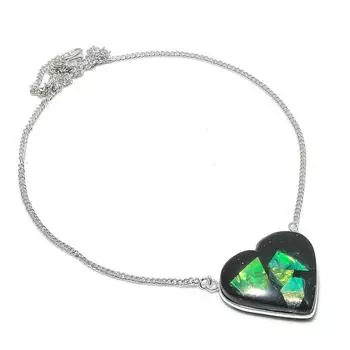 Ожерелье из натурального дихроичного стекла с драгоценными камнями из стерлингового серебра 925 пробы 18 дюймов S9n46