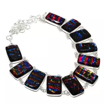 Ожерелье из натурального дихроичного стекла с драгоценными камнями из стерлингового серебра 925 пробы 18 дюймов b9c77