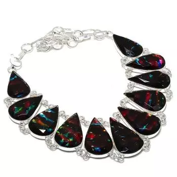 Ожерелье из натурального дихроичного стекла с драгоценными камнями из стерлингового серебра 925 пробы 18 дюймов H6O37