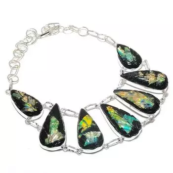 Ожерелье из натурального дихроичного стекла с драгоценными камнями из стерлингового серебра 925 пробы 18 дюймов r1V22