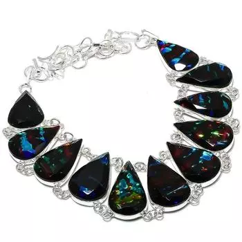 Ожерелье из натурального дихроичного стекла с драгоценными камнями из стерлингового серебра 925 пробы 18 дюймов G1E00