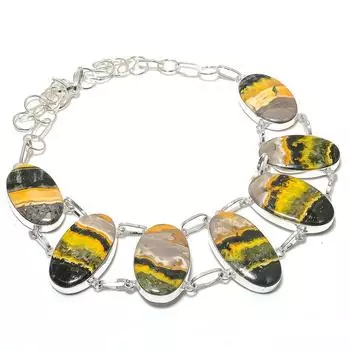 Ожерелье из натурального драгоценного камня яшмы шмеля из стерлингового серебра 925 пробы 18 дюймов U5Q57