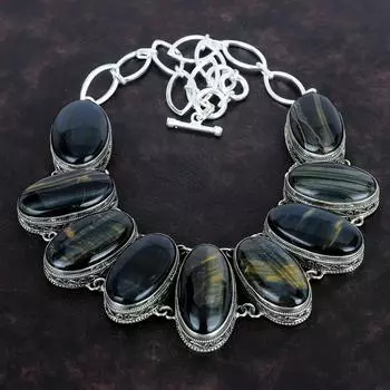 Ожерелье из натурального драгоценного камня, ожерелье из стерлингового серебра 925 пробы, регулируемое ожерелье из цепочки, винтажные украшения ручной работы, подарки для нее