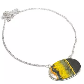 Ожерелье из натурального драгоценного камня яшмы шмеля из стерлингового серебра 925 пробы 18 дюймов J6O86